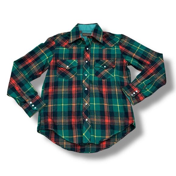 Vintage David Harrison Men’s Size S Green Plaid Flannel Button-Up Shirt - Picture 1 of 5